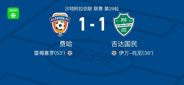 九游娱乐官网-费哈1-1吉达国民，伊万-托尼首开记录，雷梅塞罗扳平比分